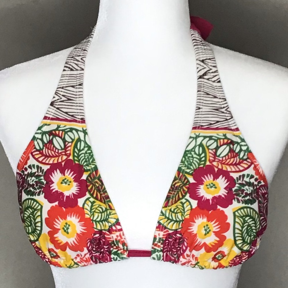 Athleta Bikini Top Triangle Burgandy Multi Floral